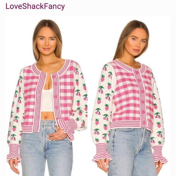 LoveShackFancy Sweaters - Love Shack Fancy Keoni Cardigan- Fruit Punch Pink- L